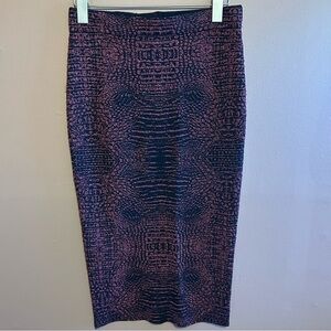 Torn By Ronny Kobo Reptile Print Ronny Midi Pencil Skirt In Metallic Pink